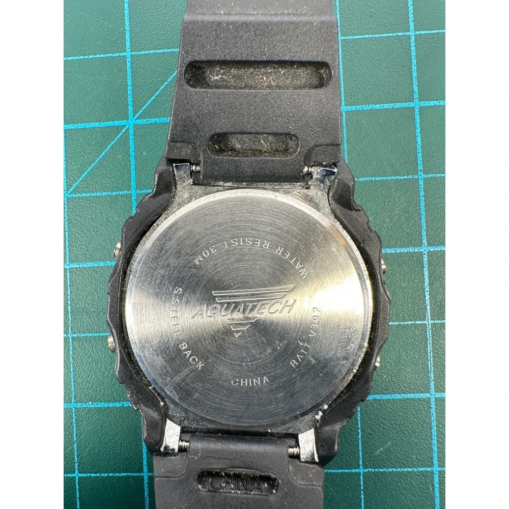 VTG Aquatech Shock Resist Digital Watch Square Black Alarm Chrono NEW BATTERY